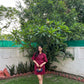 DENIM RIVID DRESS - DARK PINK