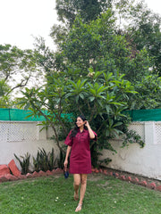 DENIM RIVID DRESS - DARK PINK