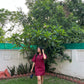 DENIM RIVID DRESS - DARK PINK