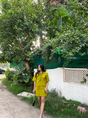 DENIM RIVID DRESS - NEON GREEN