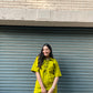 DENIM RIVID DRESS - NEON GREEN
