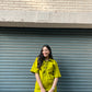 DENIM RIVID DRESS - NEON GREEN