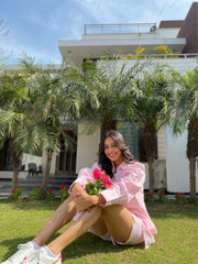 STRIPED PUFF SLEEVES SET - PINK