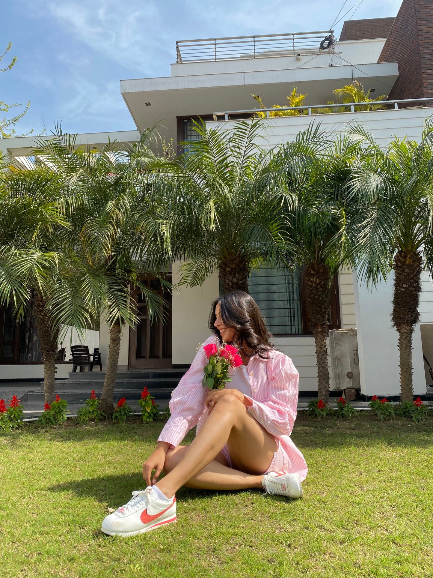 PINK STRIPED PUFF SLEEVES COORD