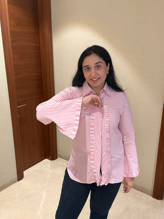 ROSE RUFFLE STRIPE SHIRT