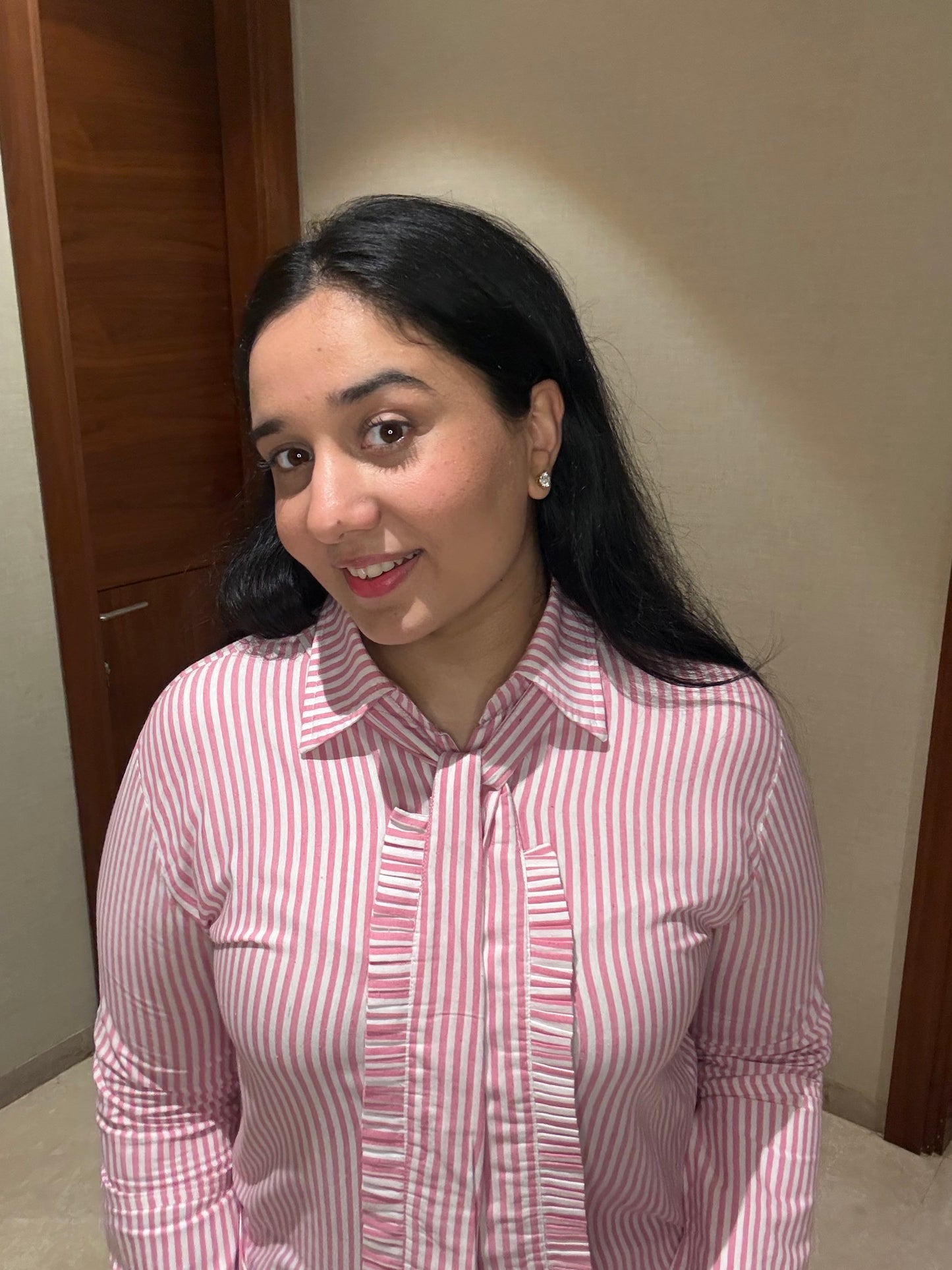 ROSE RUFFLE STRIPE SHIRT