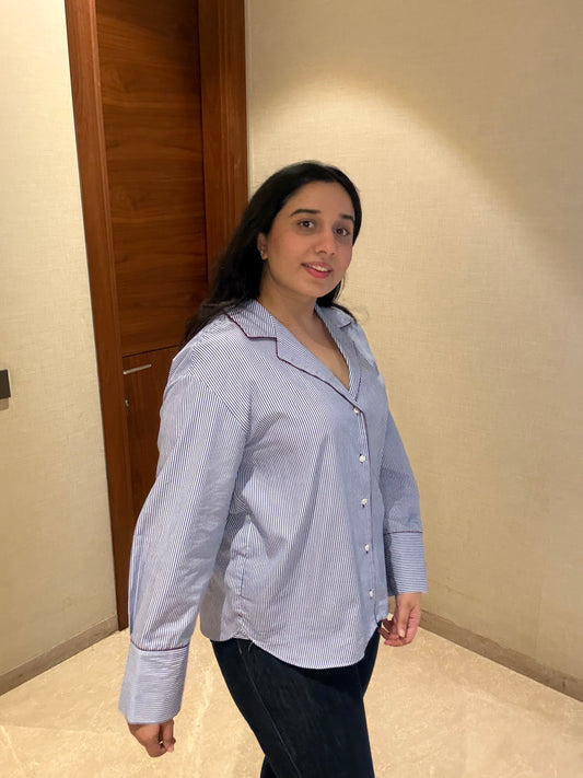 AZURE PINSTRIPE LOUNGE SHIRT