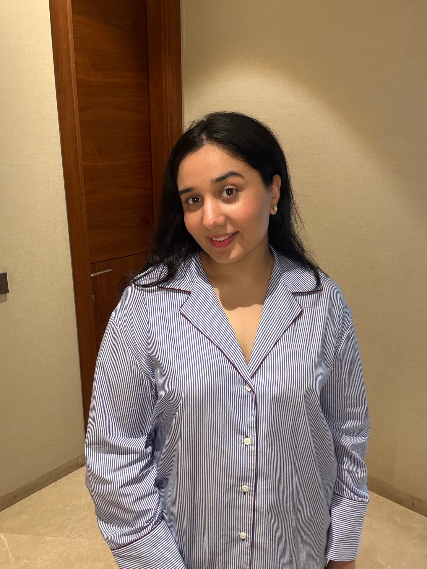 AZURE PINSTRIPE LOUNGE SHIRT