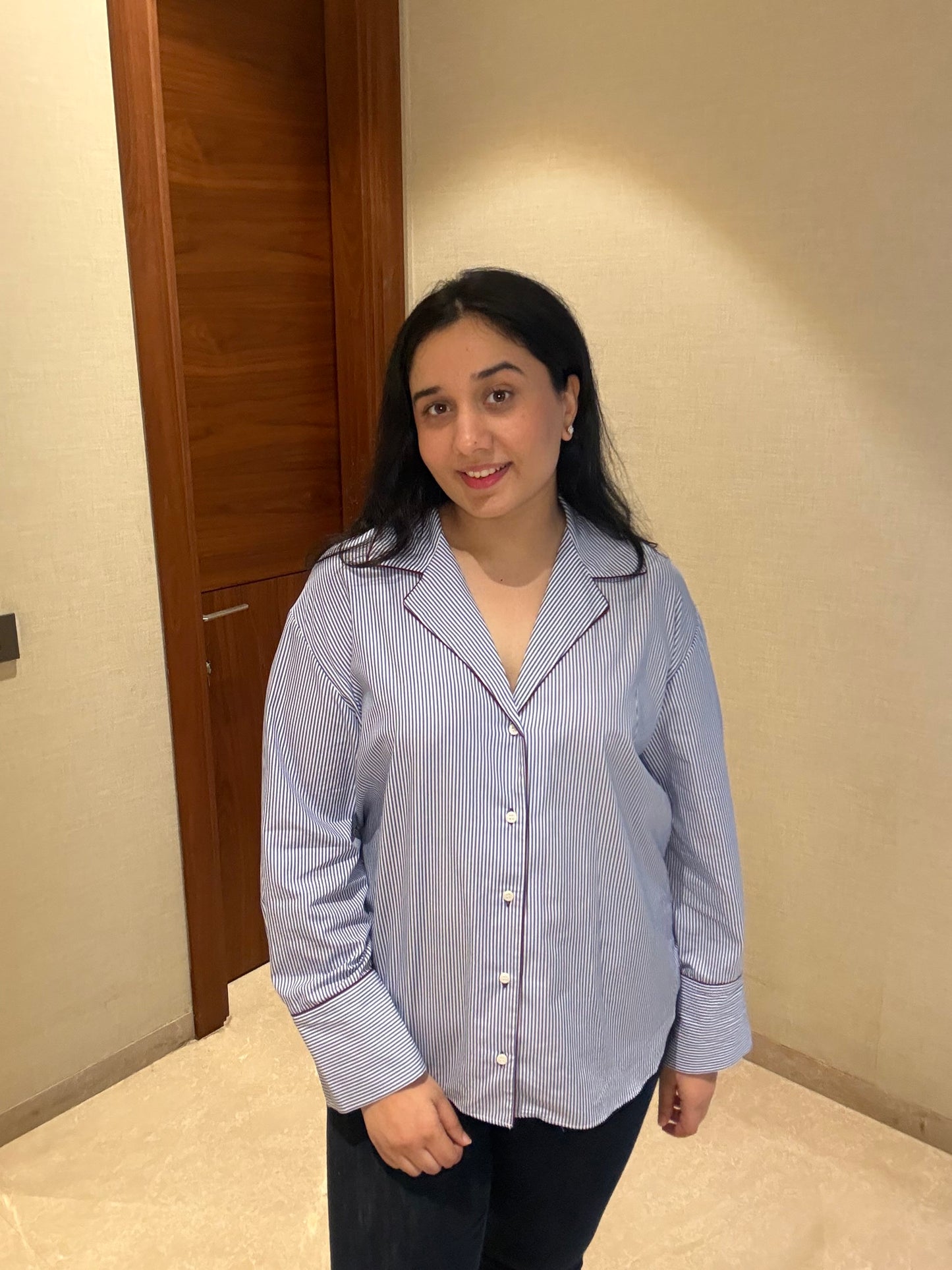 AZURE PINSTRIPE LOUNGE SHIRT