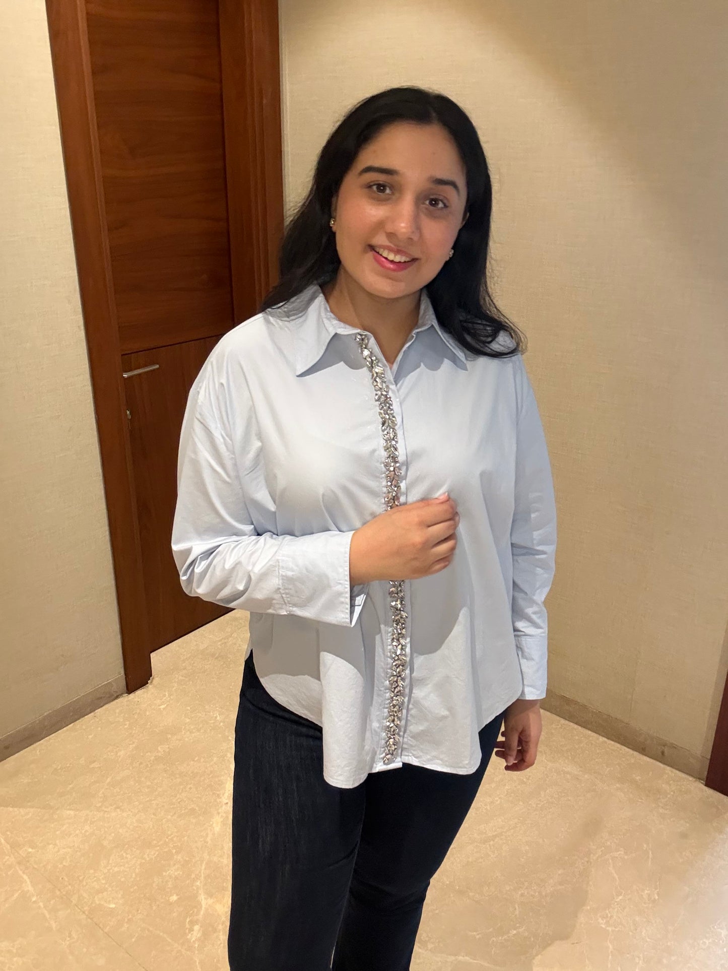 CELESTE CRYSTAL TRIM SHIRT