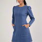 SUEDE SKATER DRESS - BLUE