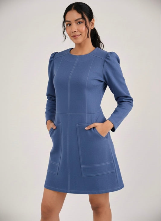 SUEDE SKATER DRESS - BLUE