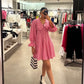 GINGHAM FRILL SKATER DRESS - PINK