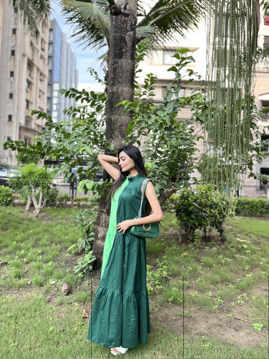 DARK GREEN BLOCK DRESS