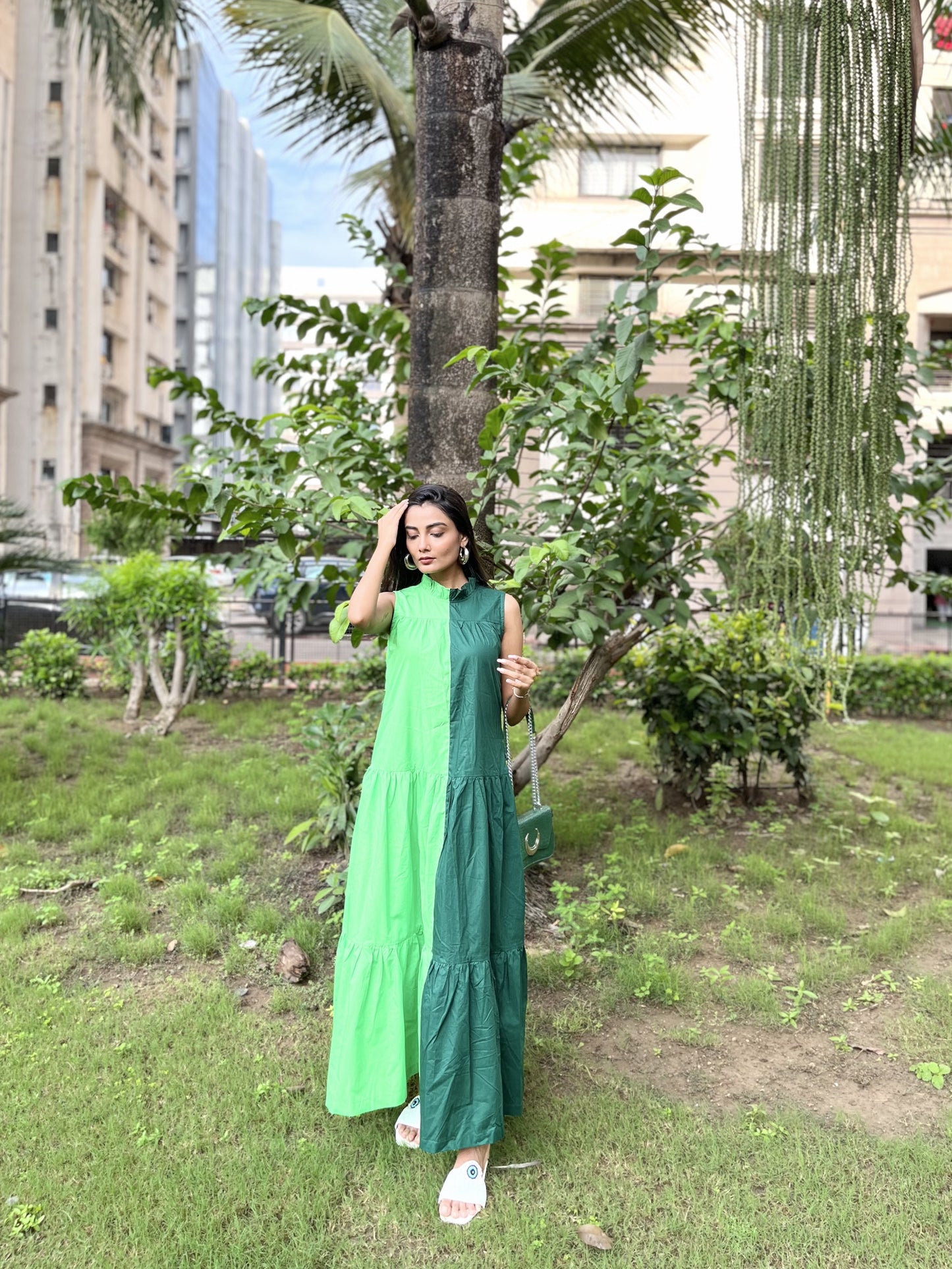 DARK GREEN BLOCK DRESS