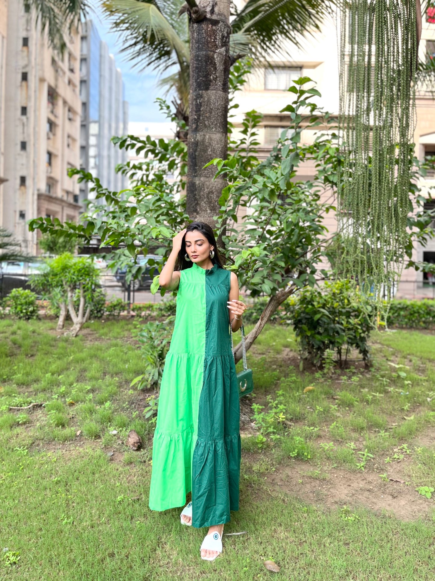 DARK GREEN BLOCK DRESS