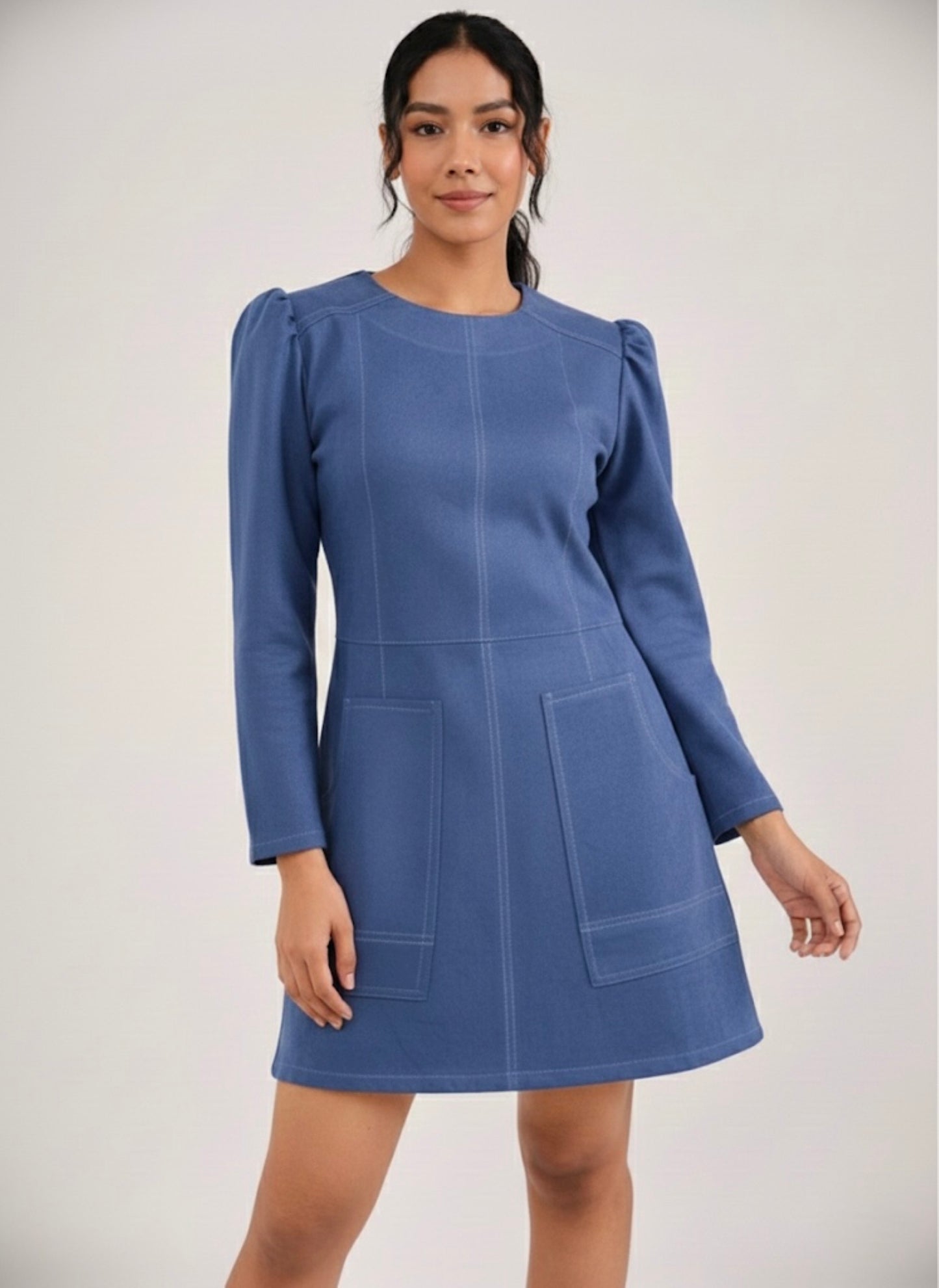 SUEDE SKATER DRESS - BLUE
