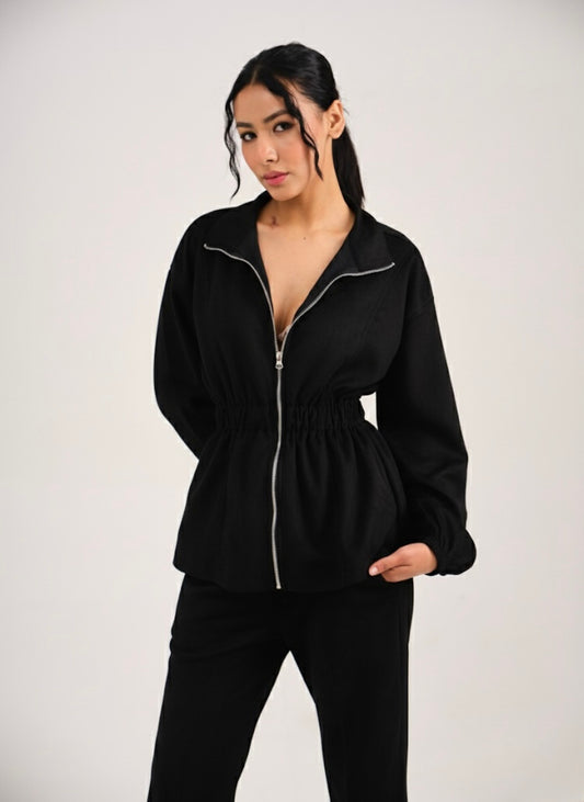 SUEDE CINCHED COORD SET - BLACK
