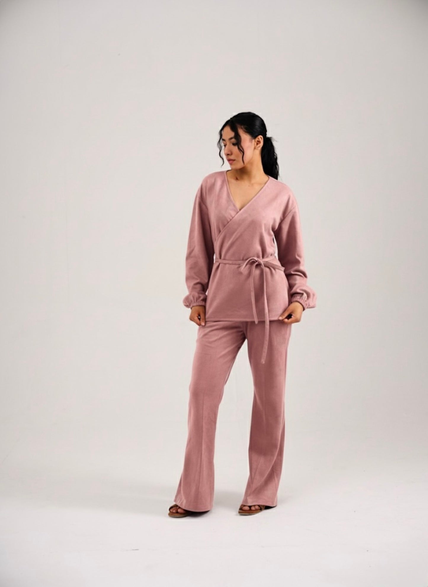 SUEDE OVERLAP COORD - SALMON PINK
