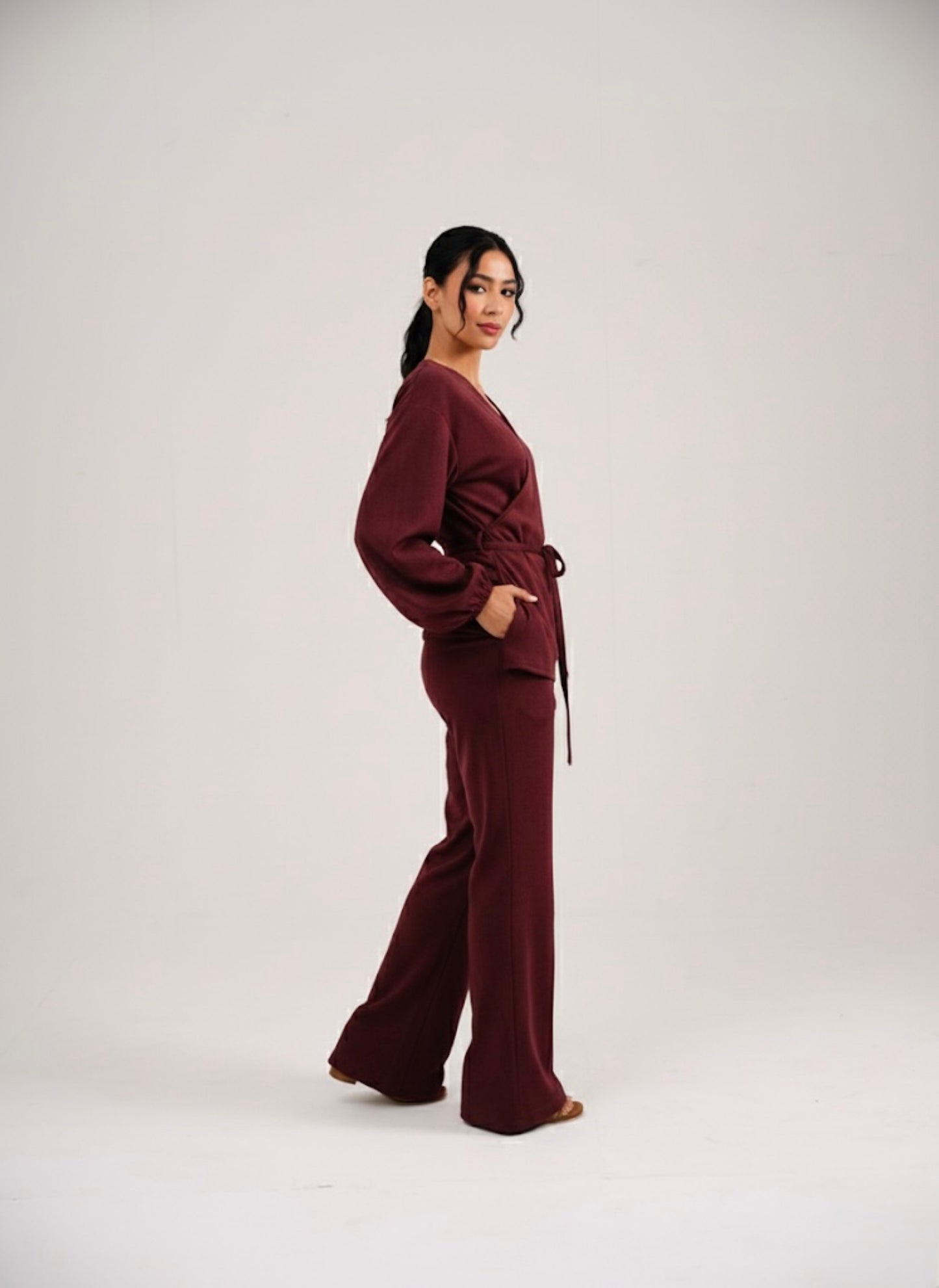 SUEDE OVERLAP COORD - BERRY