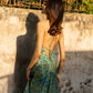 PRINTED BACKLESS MAXI DRESS - GREEN PAISLEY