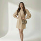 LINEN BACK CUT OUT DRESS - BEIGE