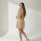 LINEN BACK CUT OUT DRESS - BEIGE
