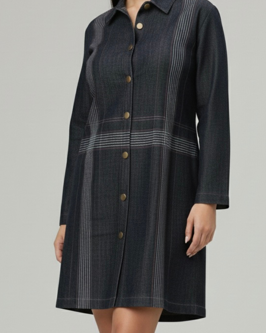 MULTI THREADWORK DENIM DRESS