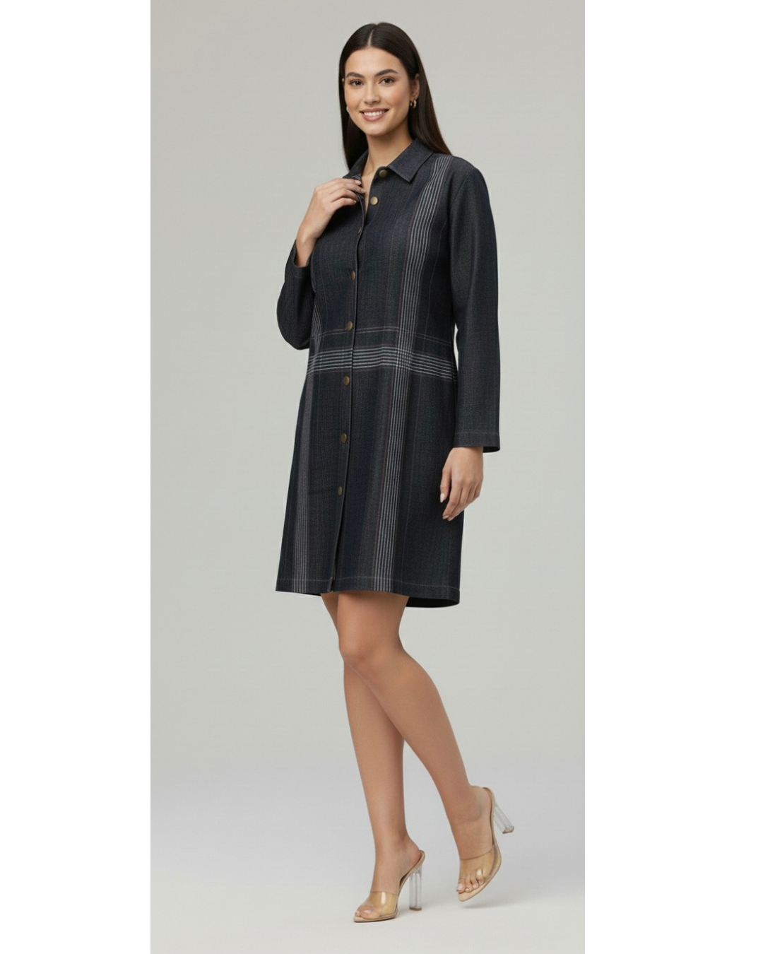 MULTI THREADWORK DENIM DRESS