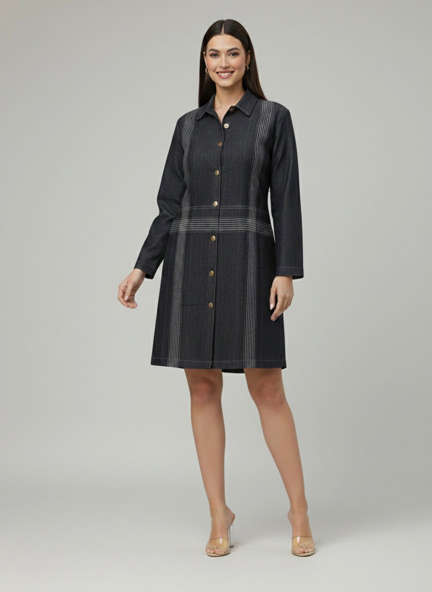 MULTI THREADWORK DENIM DRESS