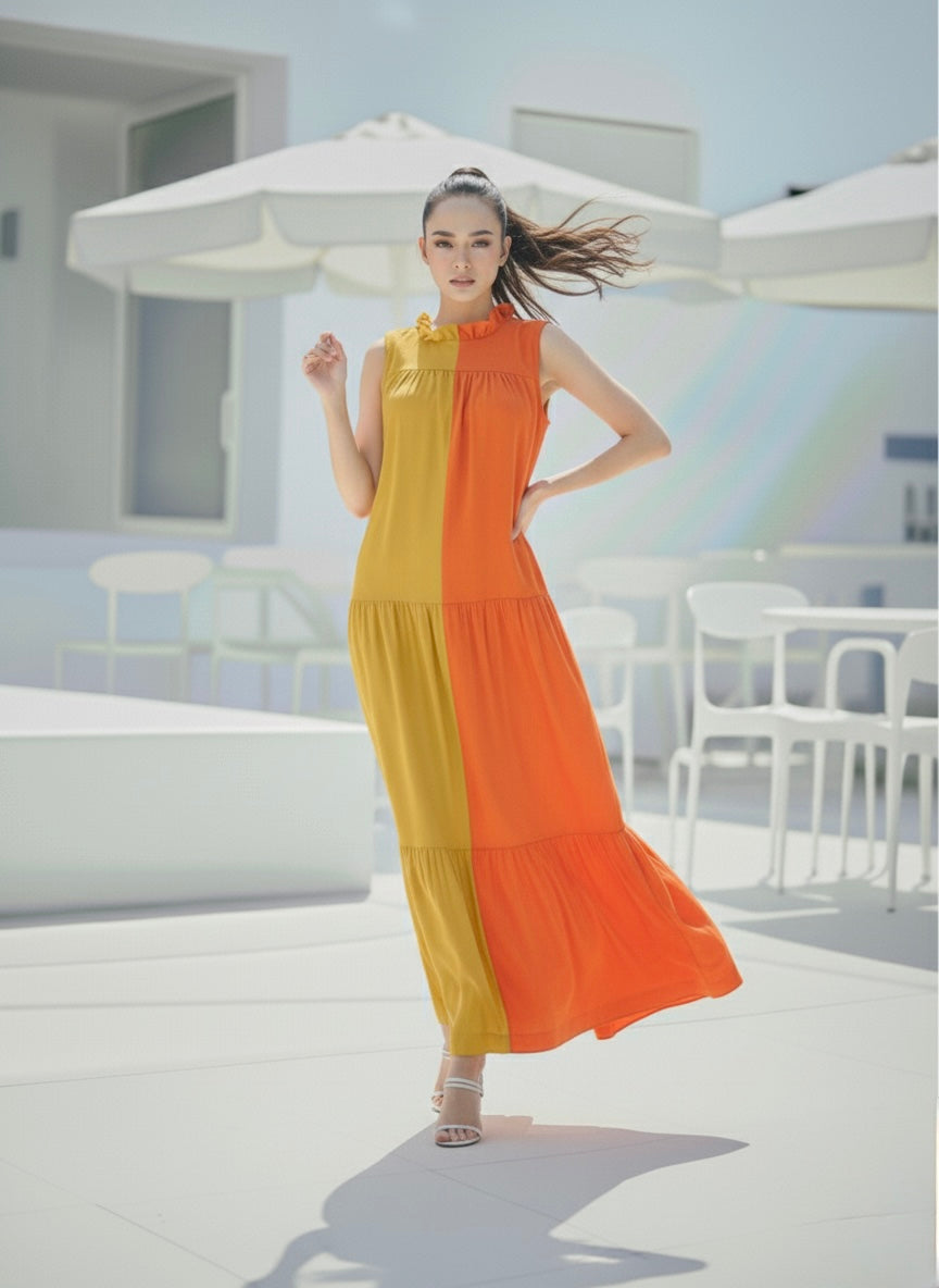 MUSTARD BLOCK DRESS