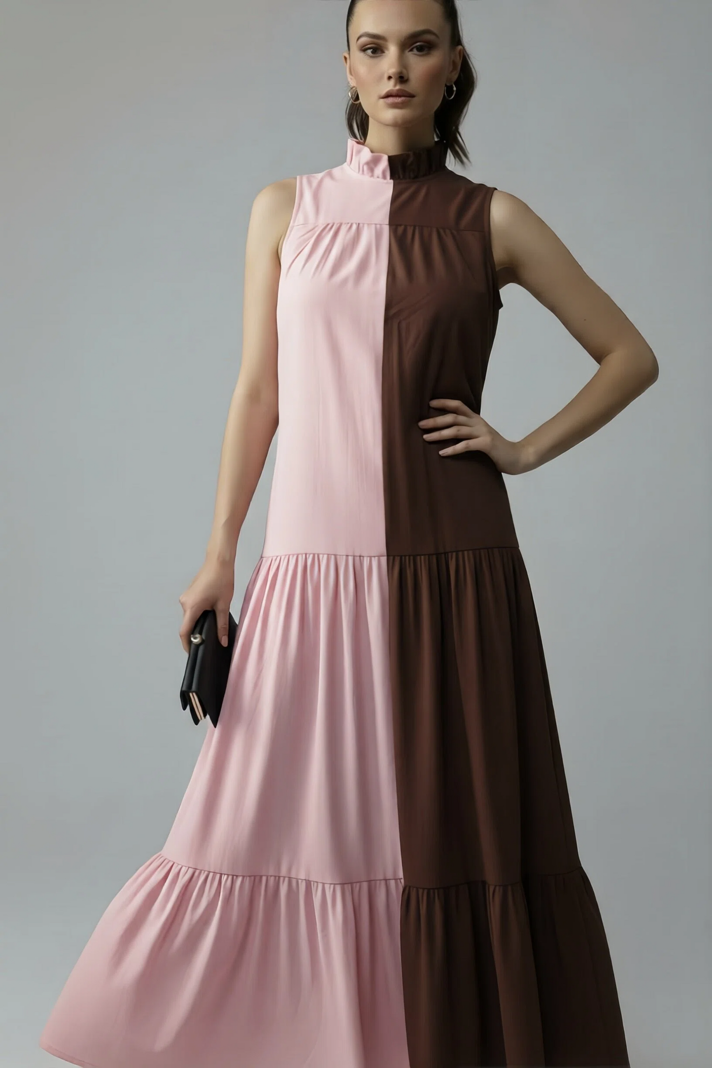 BLOCK DRESS - BABY PINK/COFFEE