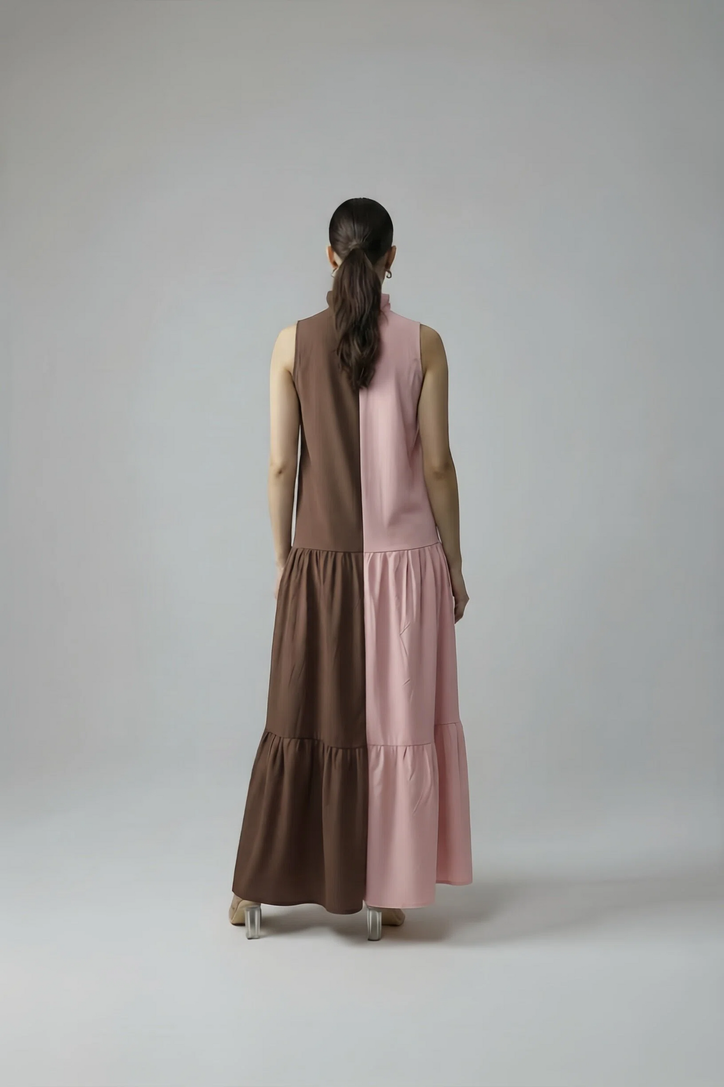 BLOCK DRESS - BABY PINK/COFFEE