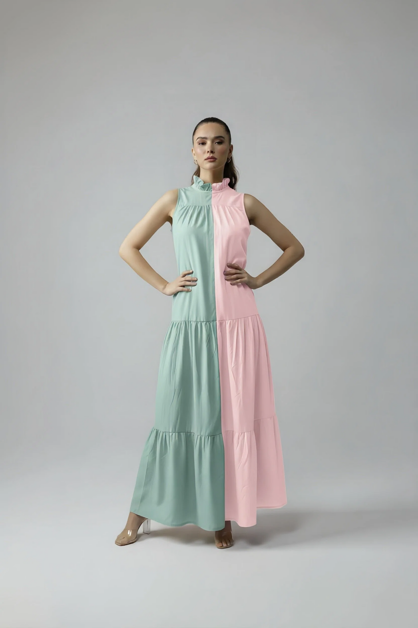 BLOCK DRESS - BABY PINK/MINT