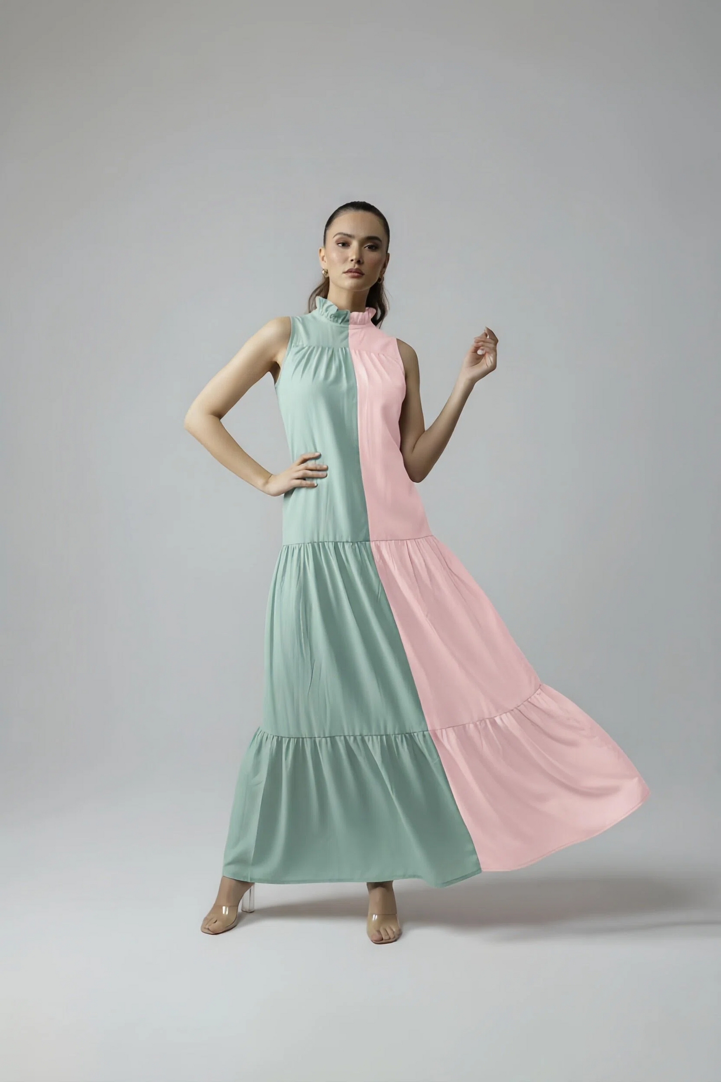 BLOCK DRESS - BABY PINK/MINT