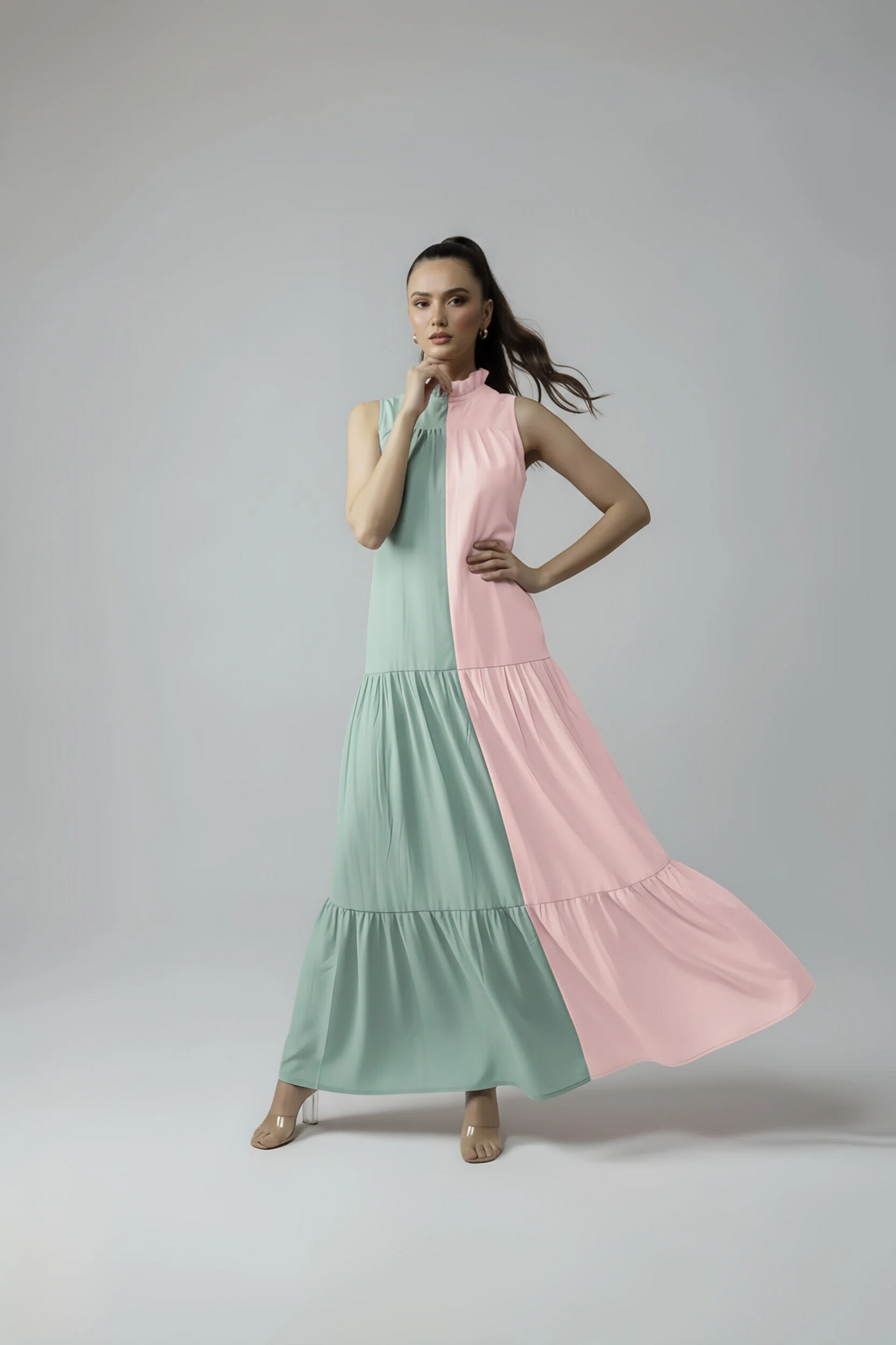 BLOCK DRESS - BABY PINK/MINT