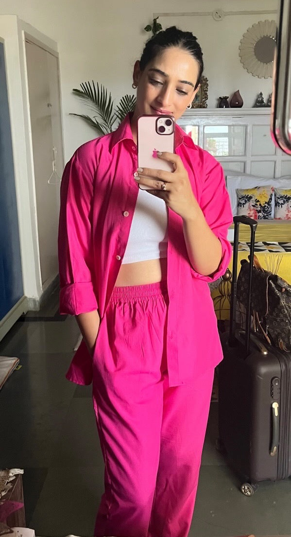Poplin Pant Co-ord- Fuschia Pink