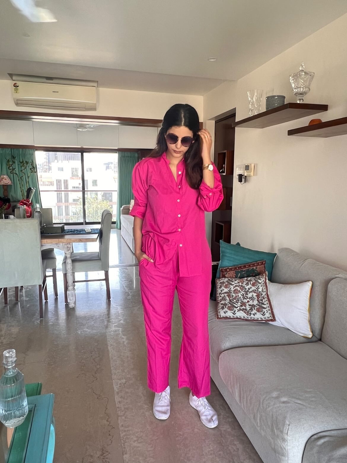 Poplin Pant Co-ord- Fuschia Pink