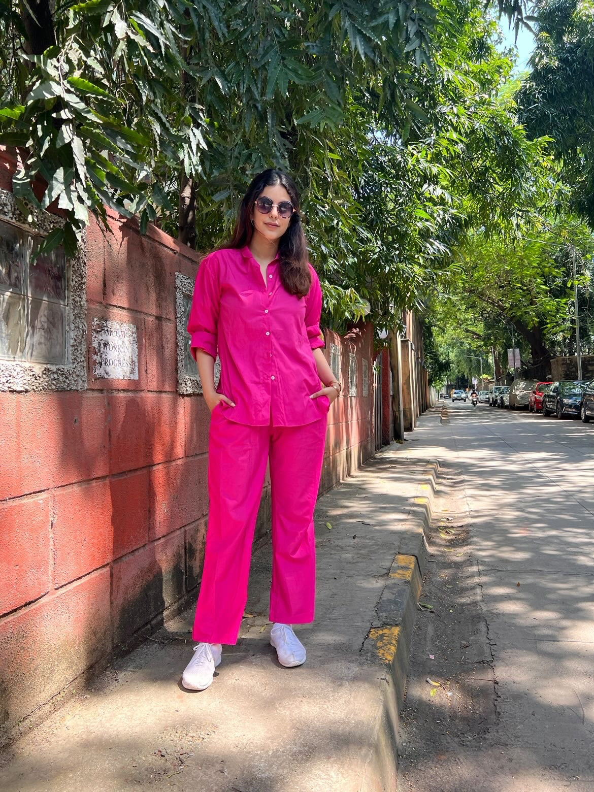 Poplin Pant Co-ord- Fuschia Pink