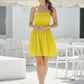 ROUCHING BUSTIER DRESS - NEON YELLOW