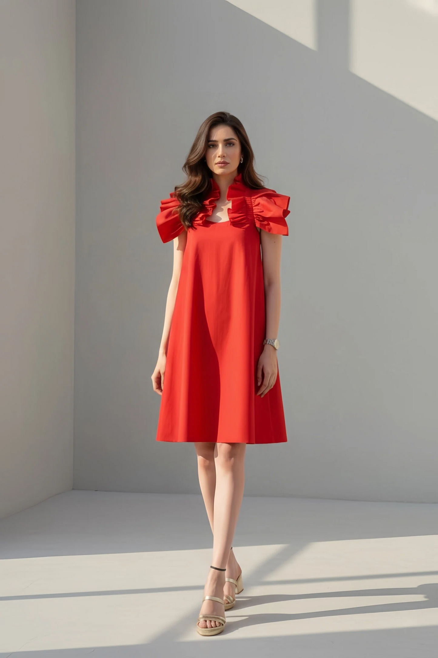 FRILLED HALTER NECK DRESS