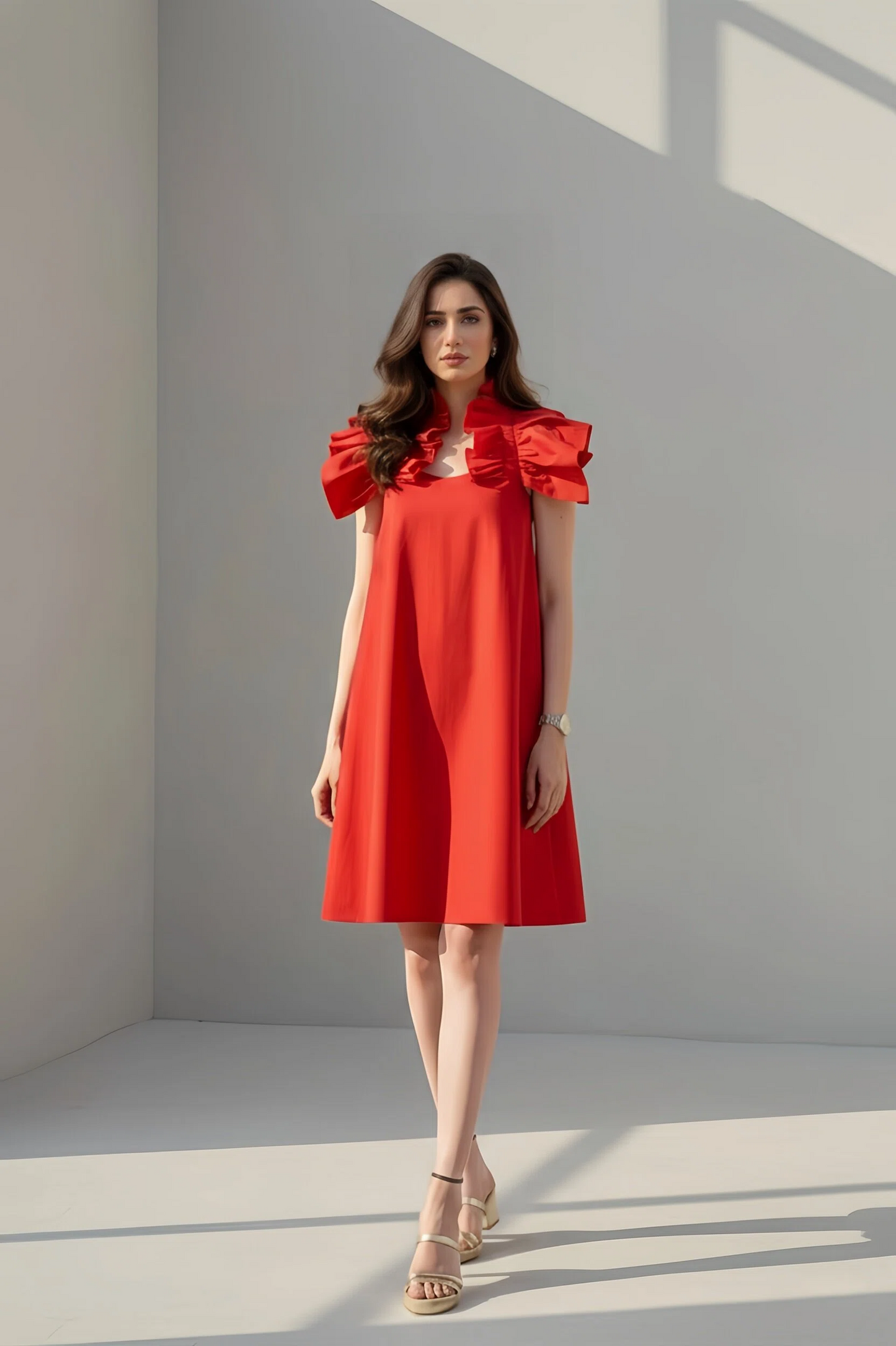 FRILLED HALTER NECK DRESS