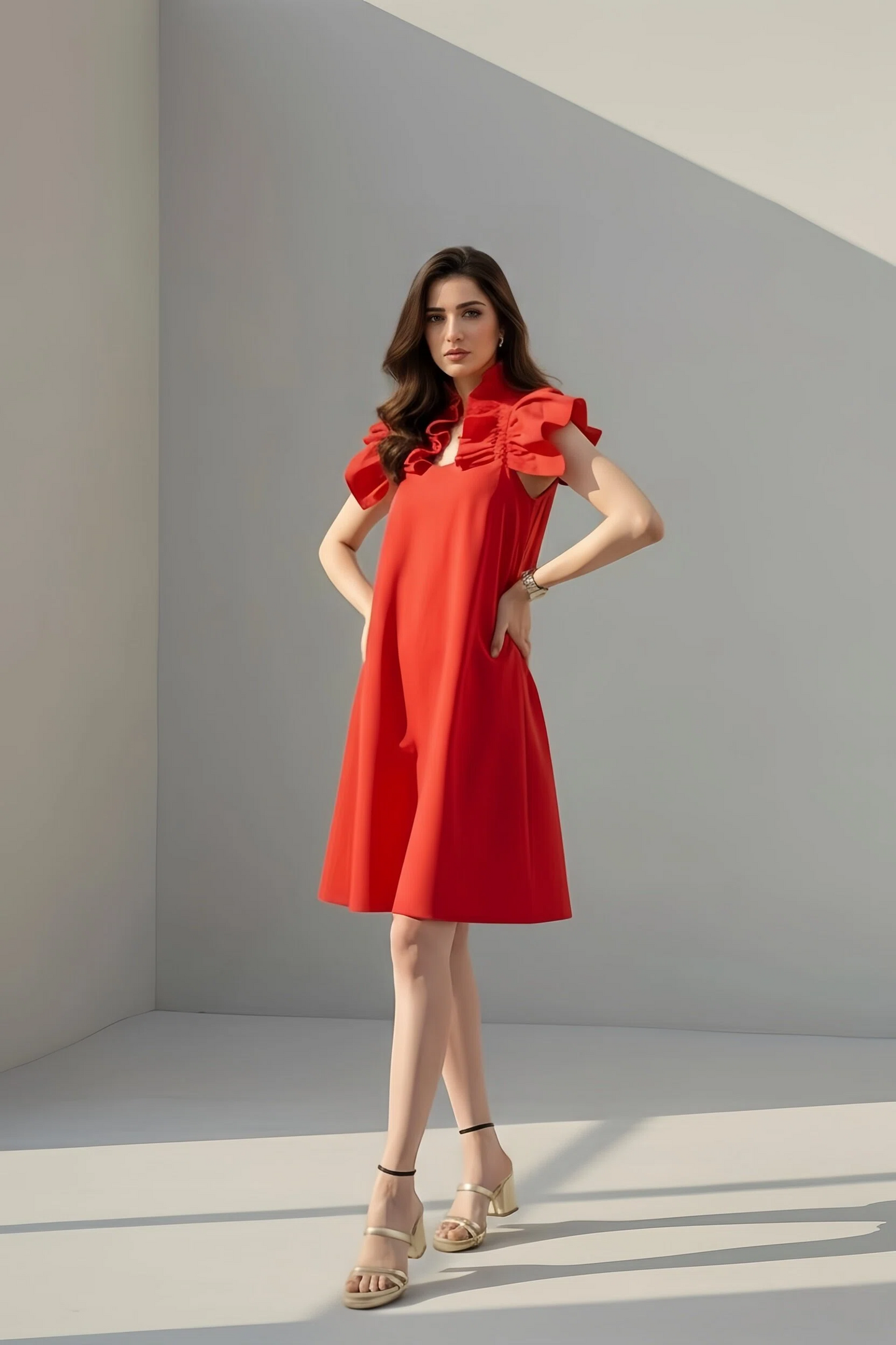 FRILLED HALTER NECK DRESS