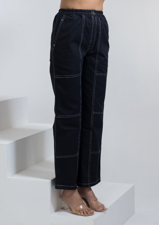 DENIM THREADWORK PANTS - BLACK