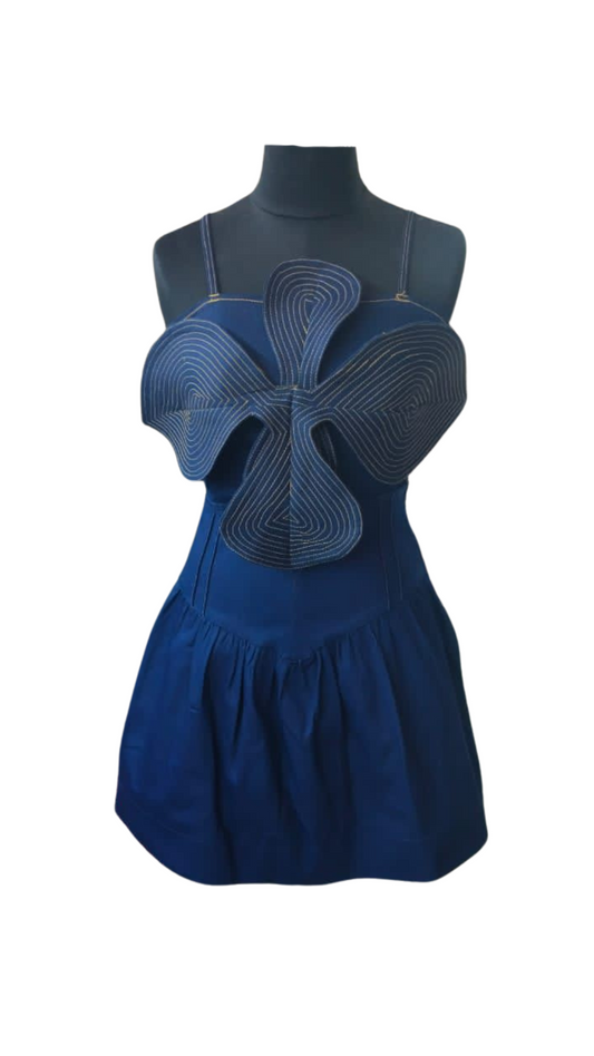 FLORET BODYSUIT WITH FRILL SKIRT - BLUE