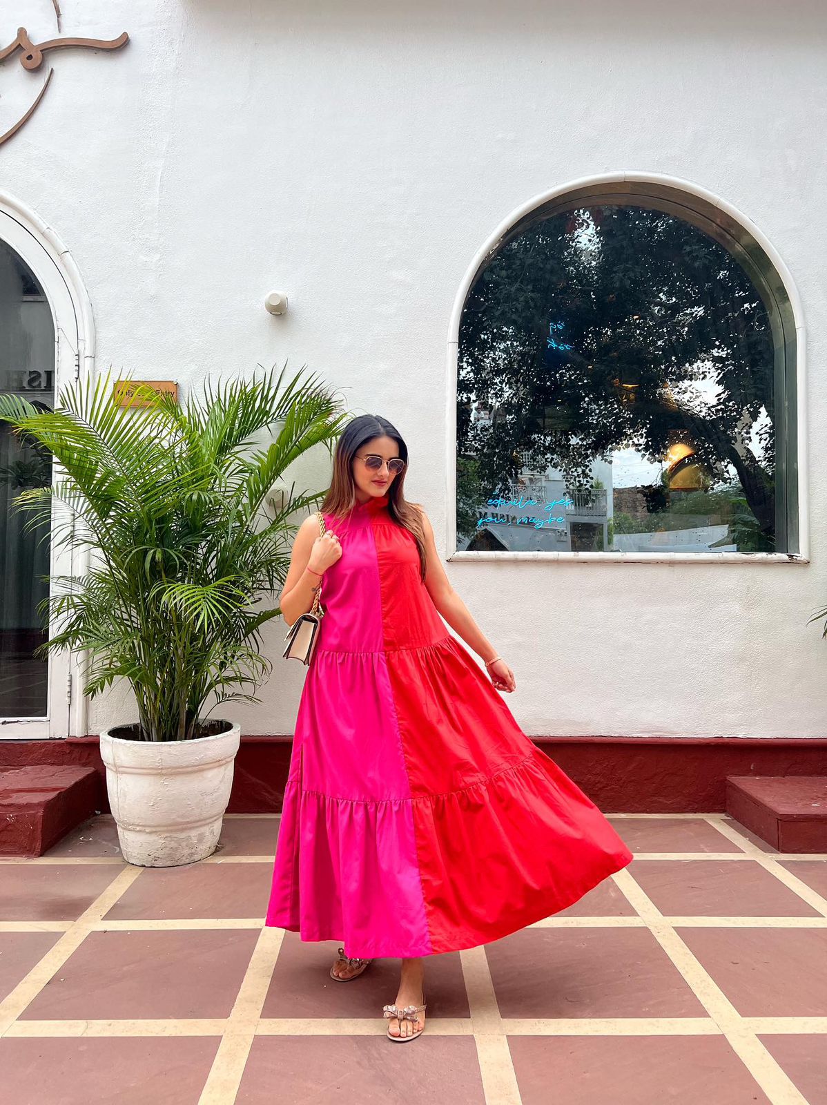 Pink and outlet red block dress