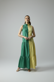 BLOCK DRESS - YELLOW/FOREST GREEN