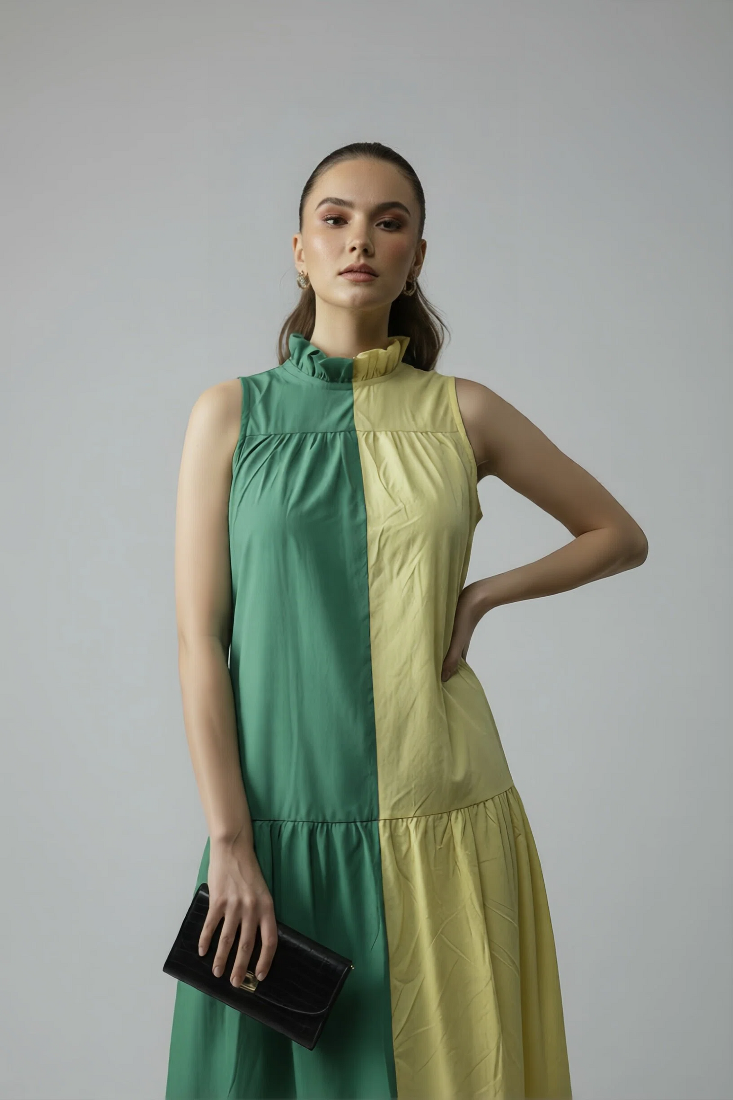 BLOCK DRESS - YELLOW/FOREST GREEN