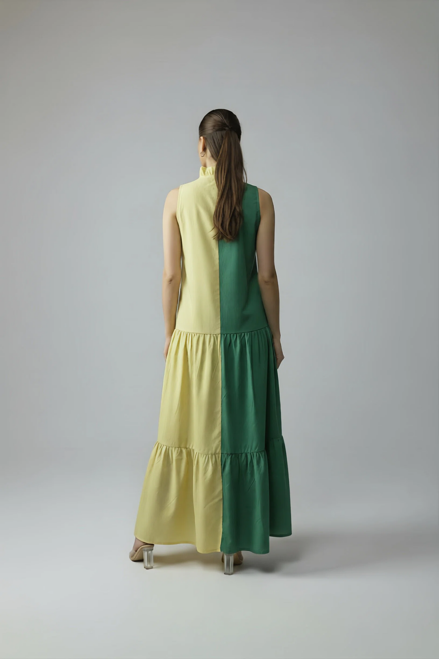 BLOCK DRESS - YELLOW/FOREST GREEN