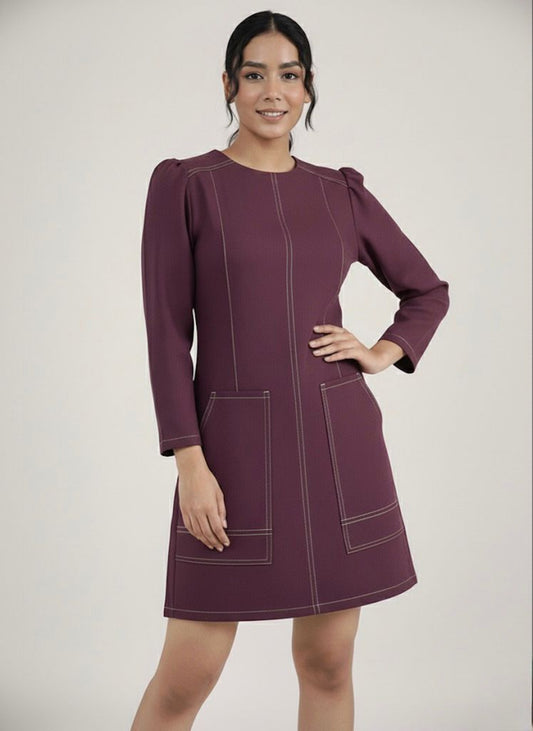 SUEDE SKATER DRESS - BERRY